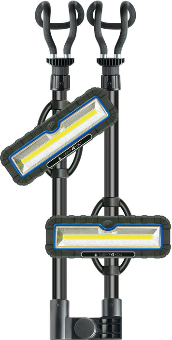 Schwaiger Arbeitsleuchte mit Teleskopklammer & abnehmbaren COB-LED Leuchten Fabrikverkauf