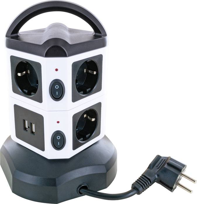 Schwaiger Steckdosentower 7-fach 2 USB-A Anschlüsse Kabel ausziehbar drehbar