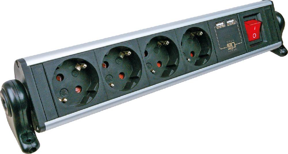 Schwaiger Steckdosenleiste mit Tischbefestigung 4-fach 2 USB-A Slots Auslauf