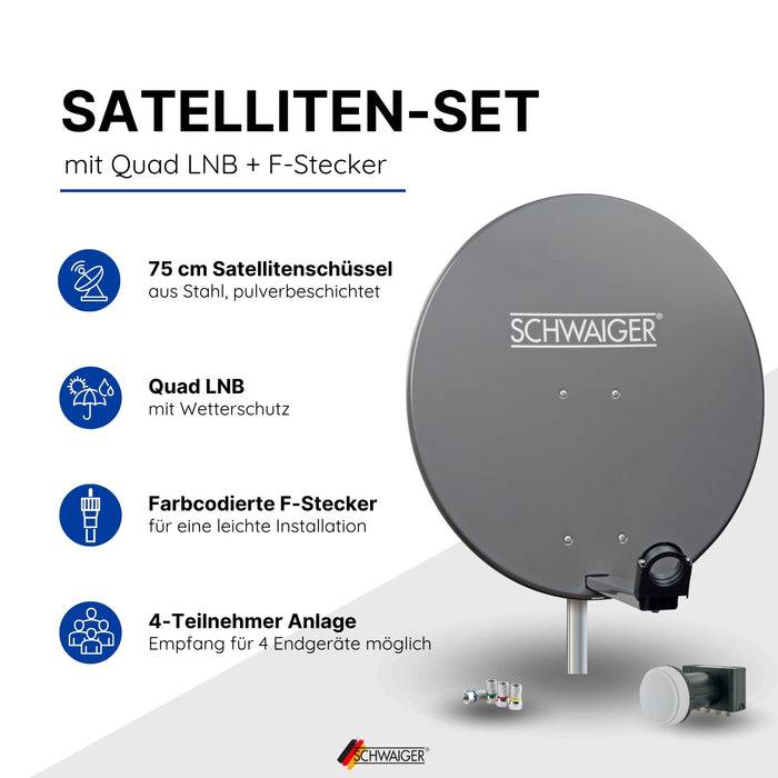 Schwaiger Satellitenanlage Set Anthrazit Stahl 75 cm Schlussverkauf