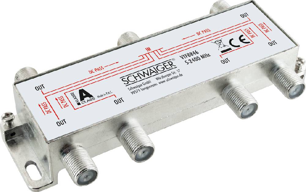 Schwaiger Verteiler 6-fach für SAT-, Antennen- und Kabelanlagen 14 dB