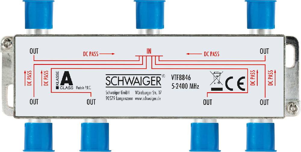 Schwaiger Verteiler 6-fach für SAT-, Antennen- und Kabelanlagen 14 dB im Angebot