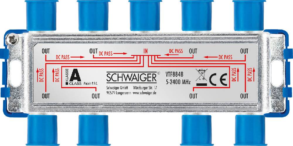 Schwaiger Verteiler 8-fach für SAT-, Antennen- und Kabelanlagen 16 dB Schlussverkauf