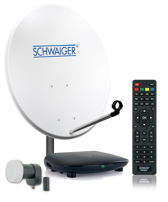 Schwaiger Satellitenanlage Set Weiß Aluminium 72 cm mit Single LNB + Receiver