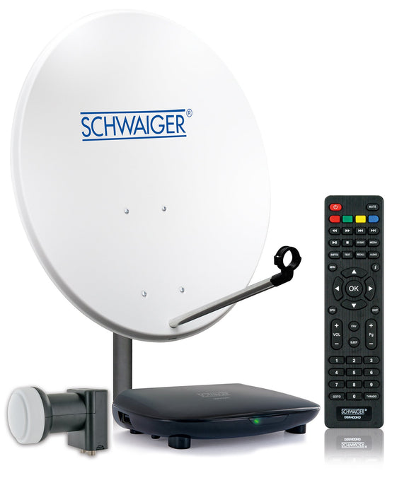 Schwaiger Satellitenanlage Set Weiß Aluminium 72 cm mit Twin LNB + Receiver