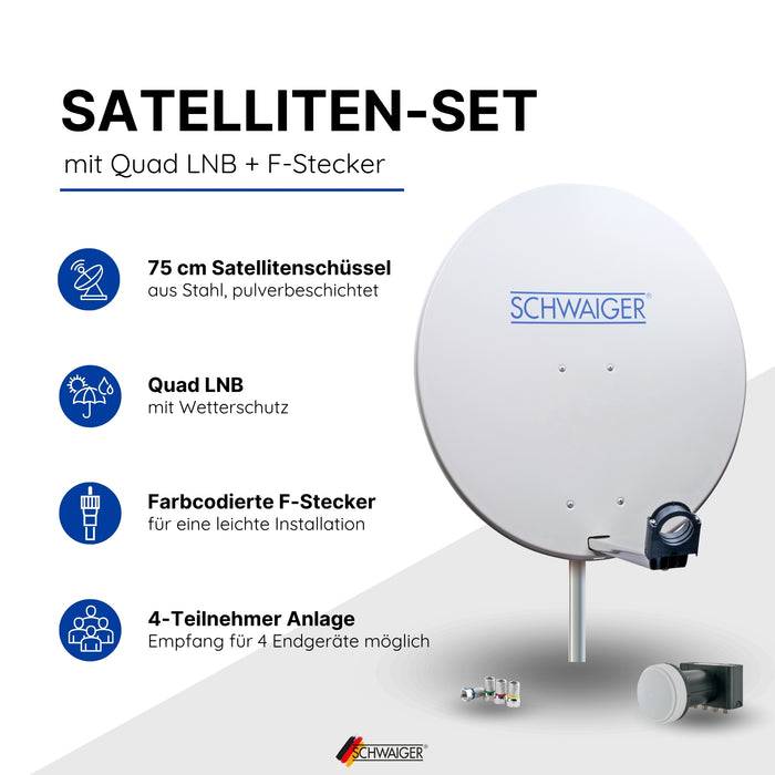 Schwaiger Satellitenanlage Set Weiß Stahl 75 cm Heißer Verkauf