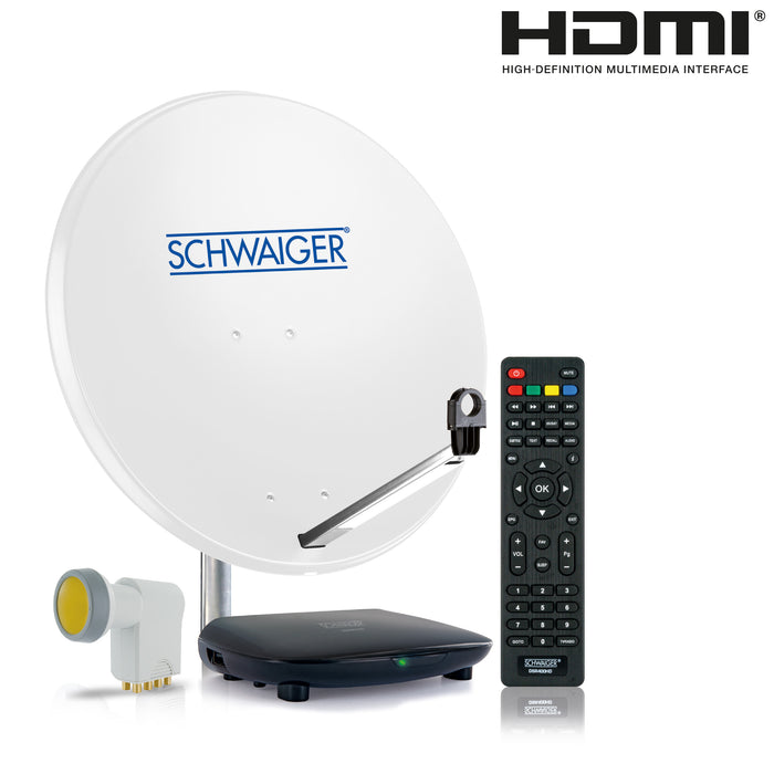 Schwaiger Satellitenanlage Weiß Stahl 75 cm mit Receiver Kauf eins, bekomm eins gratis