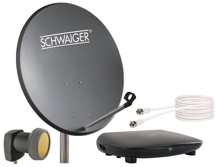 Schwaiger Satellitenanlagen Set Anthrazit Stahl 55 cm mit Receiver VIP-Rabatte
