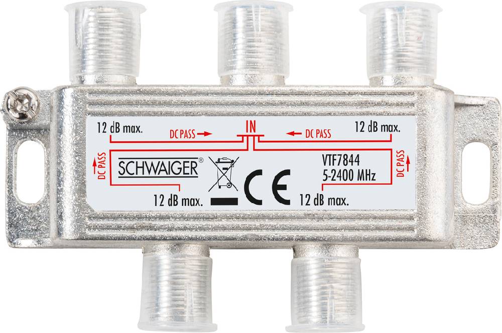 Schwaiger Verteiler 4-fach für SAT-, Antennen- und Kabelanlagen 12 dB Begrenzte Freigabe