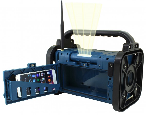 Soundmaster Stereo DAB+/UKW Baustellen-/Gartenradio mit Bluetooth®, LED-Arbeitsleuchte & Li-Ion Akku Auslauf