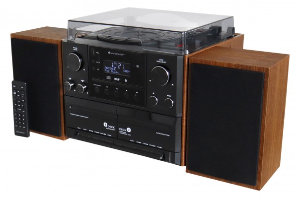 Soundmaster Stereo-Musikcenter mit DAB+/UKW Radio, CD/MP3, Plattenspieler, Doppelkassette, USB, Bluetooth®, Encoding