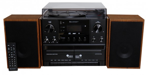 Soundmaster Stereo-Musikcenter mit DAB+/UKW Radio, CD/MP3, Plattenspieler, Doppelkassette, USB, Bluetooth®, Encoding Schlussverkauf