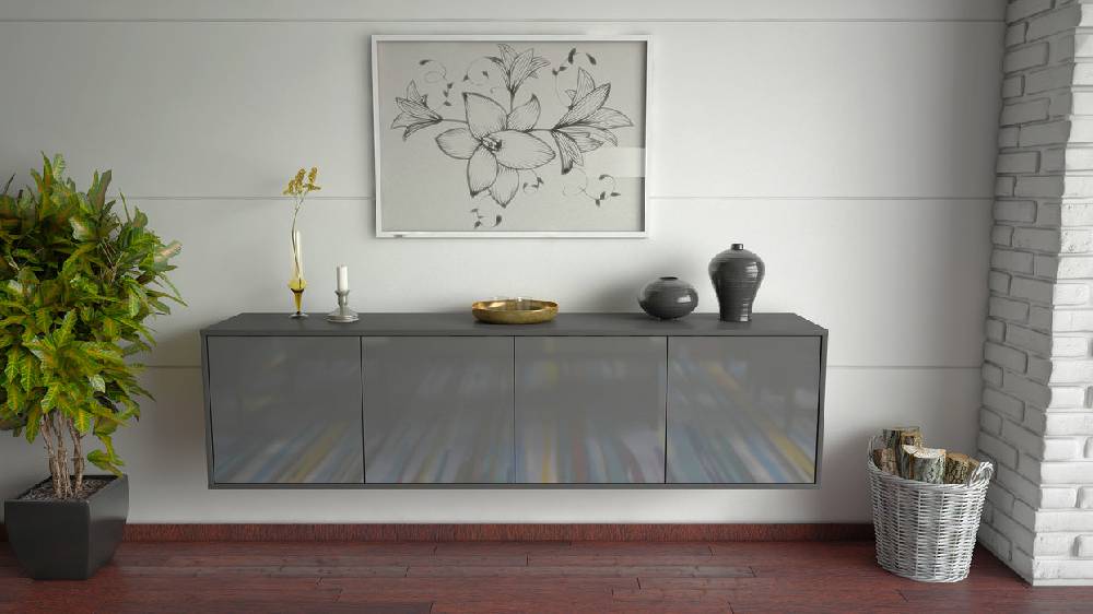 ﻿Stil Zeit Möbel Lowboard Anaheim, Grau, hängend (180x49x35cm) Schlussverkauf