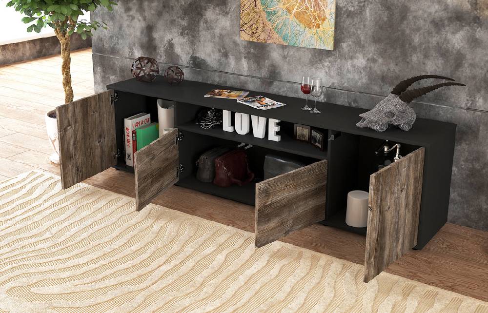 Stil Zeit Möbel Lowboard Arianna, Eiche (180x49x35cm) Blitzverkäufe