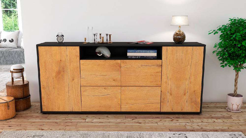Stil Zeit Möbel Sideboard Ephenia, Eiche (180x79x35cm) Fabrikverkauf