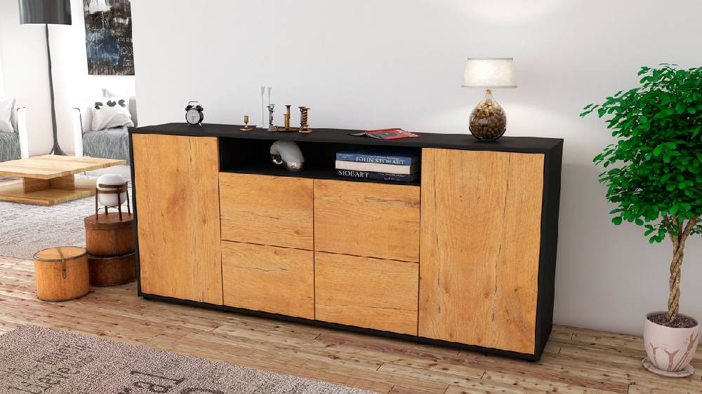 Stil Zeit Möbel Sideboard Ephenia, Eiche (180x79x35cm) Fabrikverkauf