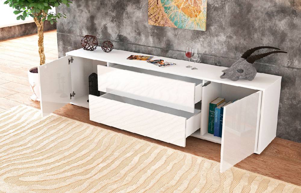 Stil Zeit Möbel Lowboard Aquilina, Weiß (180x49x35cm) Günstiger Verkauf