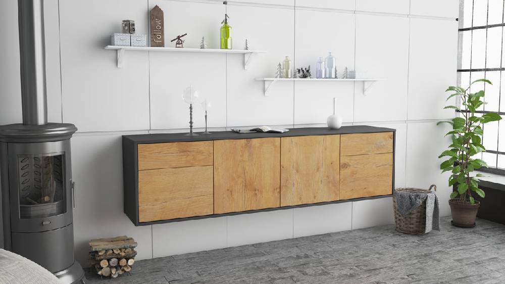 Stil Zeit Möbel Lowboard Madison, Eiche, hängend (180x49x35cm) Versandkostenfrei