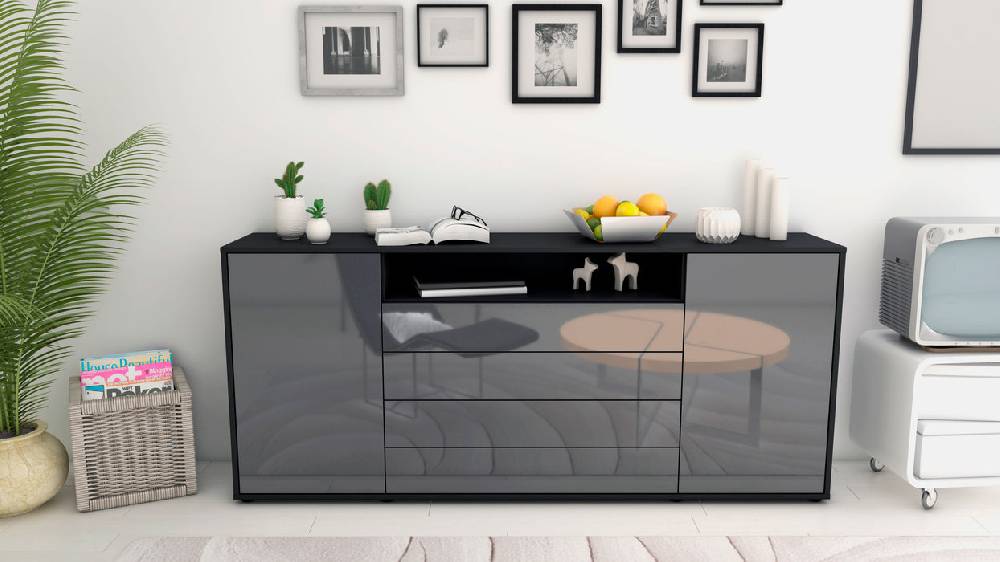 Stil Zeit Möbel Sideboard Enzo, Grau (180x79x35cm) Großer Ausverkauf