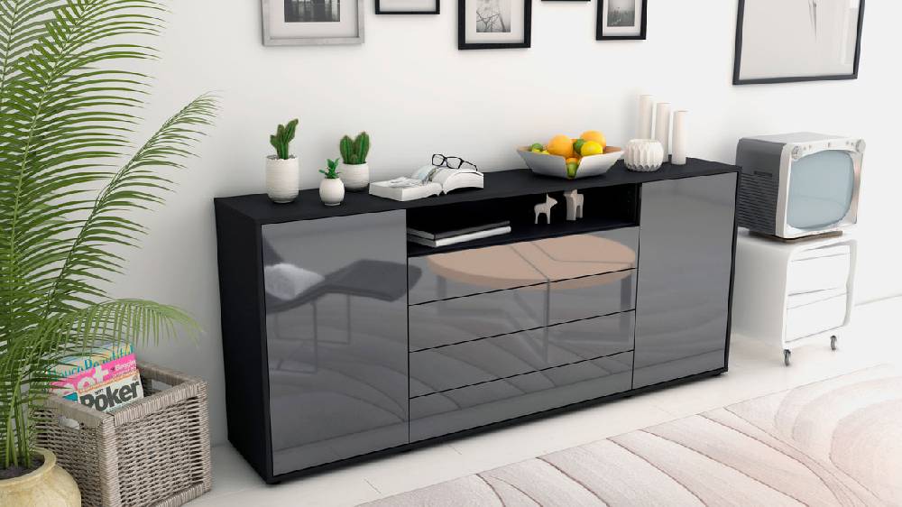 Stil Zeit Möbel Sideboard Enzo, Grau (180x79x35cm) Großer Ausverkauf