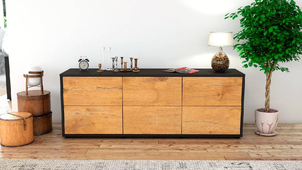 Stil Zeit Möbel Lowboard Alva, Eiche (136x49x35cm) Begrenztes Angebot