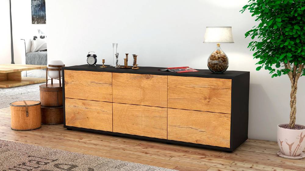 Stil Zeit Möbel Lowboard Alva, Eiche (136x49x35cm) Begrenztes Angebot