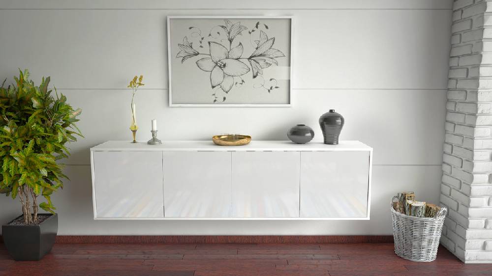 Stil Zeit Möbel Lowboard Anaheim, Weiß, hängend (180x49x35cm) Preisnachlass