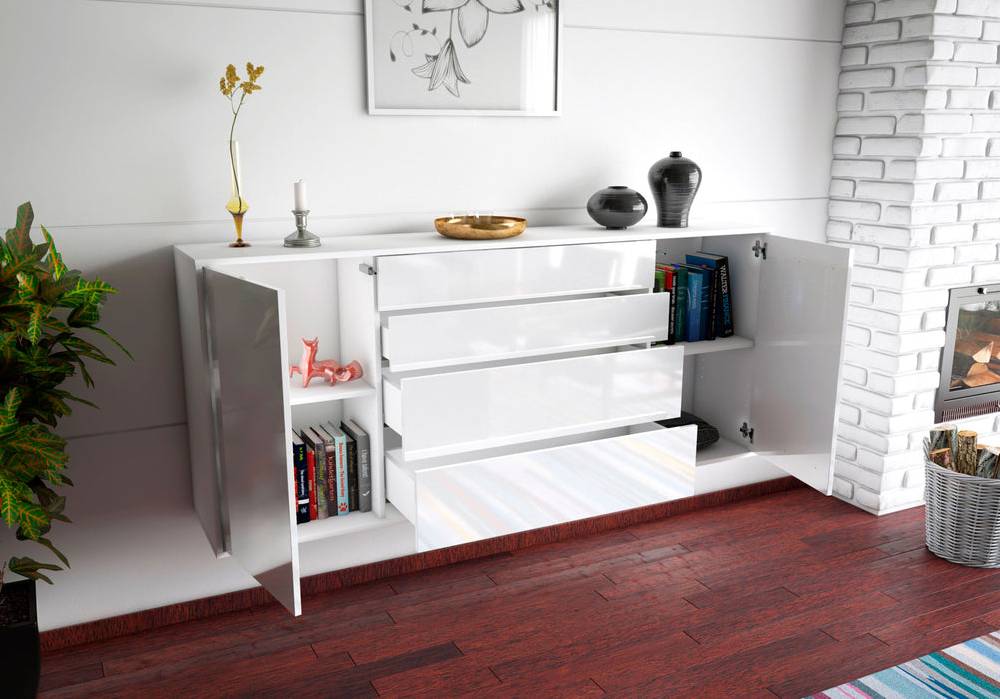 Stil Zeit Möbel Sideboard Bridgeport, Weiß, hängend (180x79x35cm) Saisonschlussverkauf