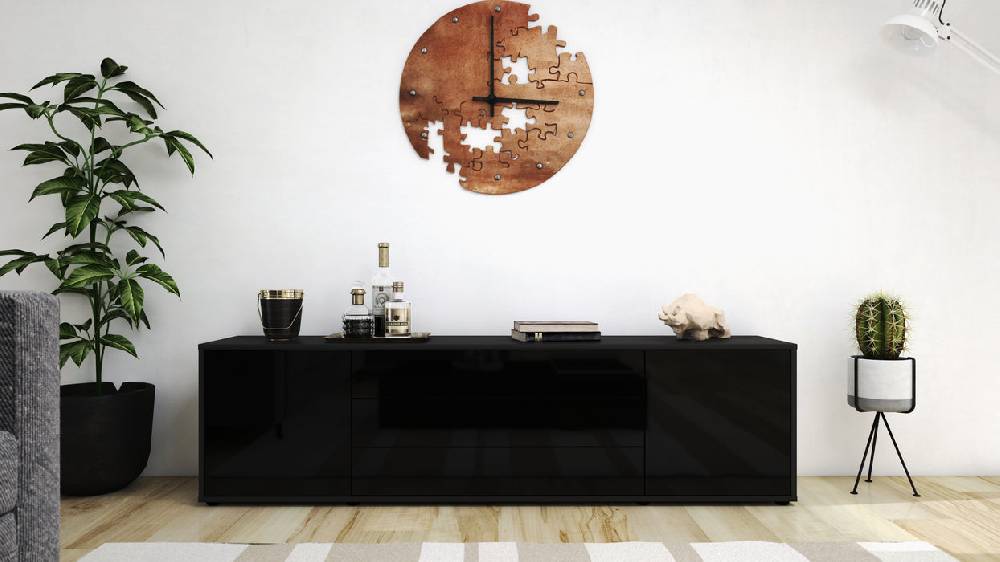 Stil Zeit Möbel Lowboard Ariella, Schwarz (180x49x35cm) Weihnachtsangebot