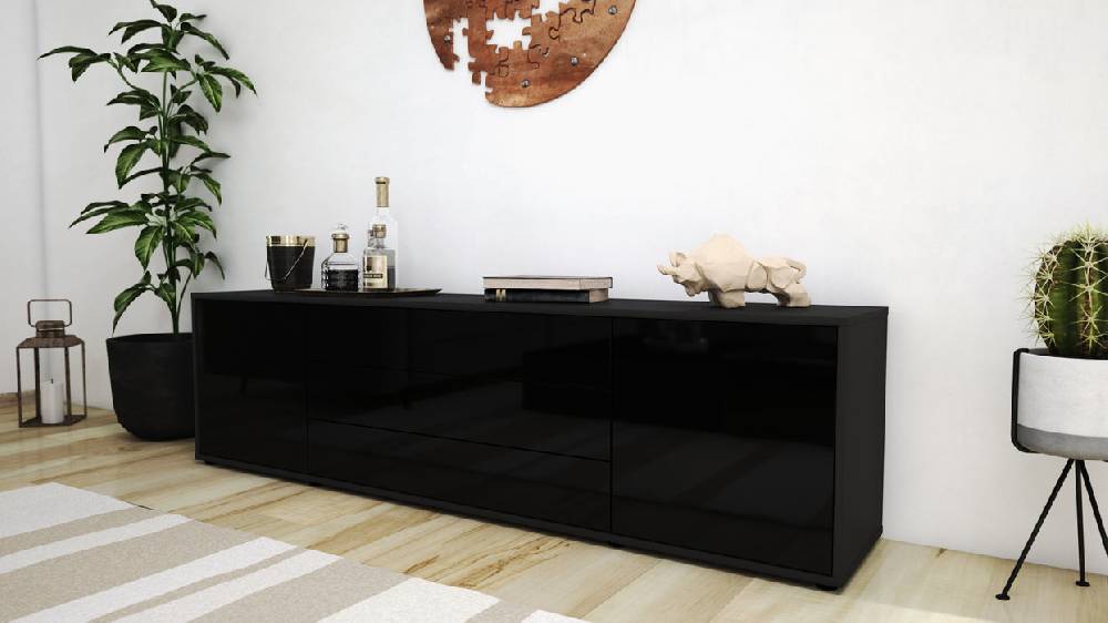 Stil Zeit Möbel Lowboard Ariella, Schwarz (180x49x35cm) Weihnachtsangebot