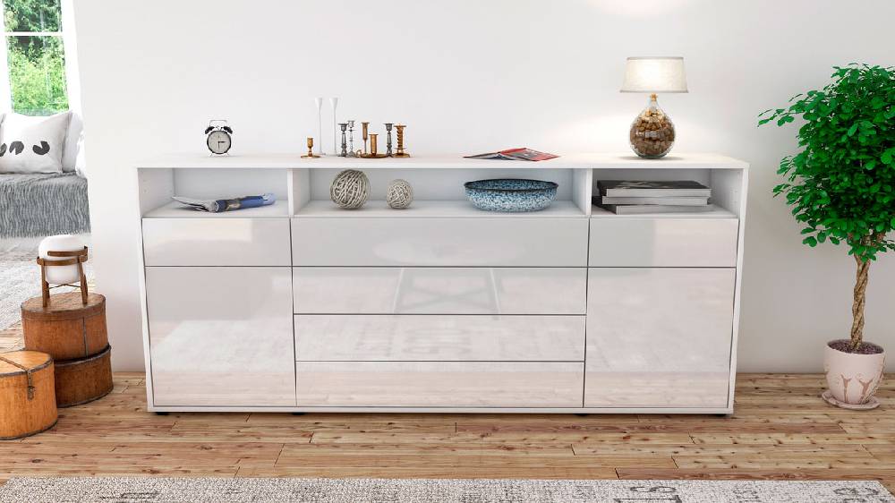 Stil Zeit Möbel Sideboard Evelina, Weiß (180x79x35cm) Osterangebot