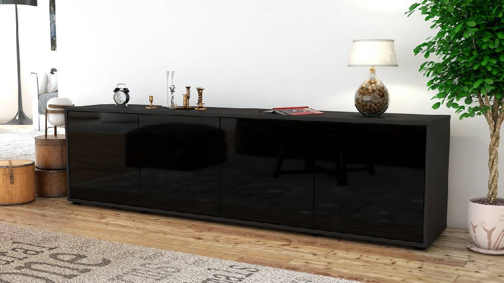 Stil Zeit Möbel Lowboard Antonia, Schwarz (180x49x35cm) Muttertagsangebot
