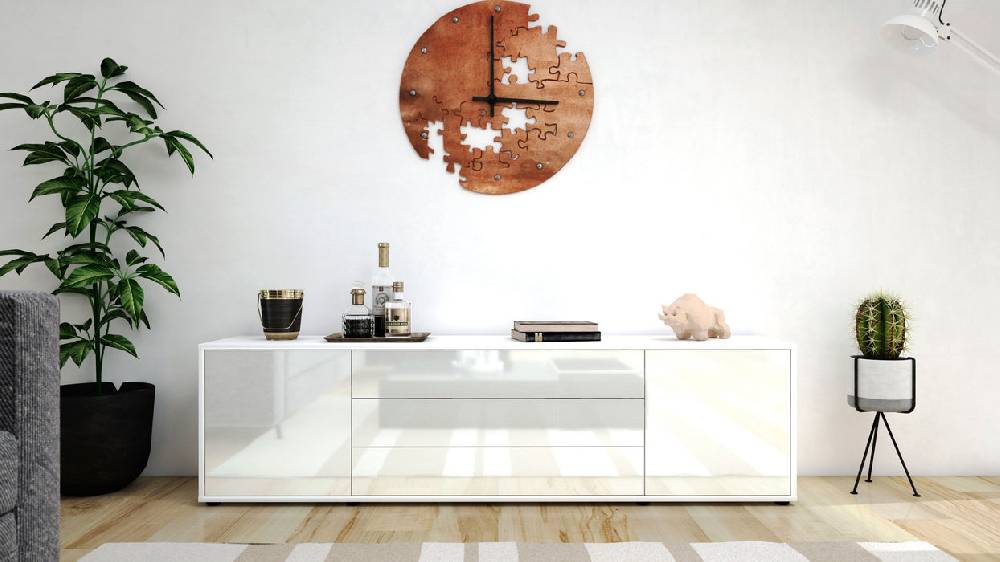 Stil Zeit Möbel Lowboard Ariella, Weiß (180x49x35cm) Blitzangebot