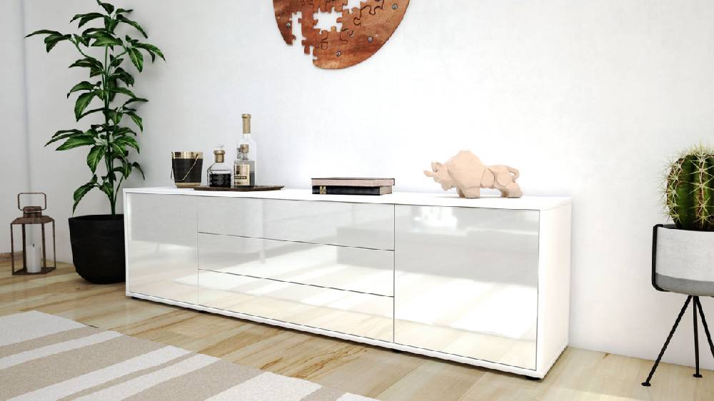 Stil Zeit Möbel Lowboard Ariella, Weiß (180x49x35cm) Blitzangebot