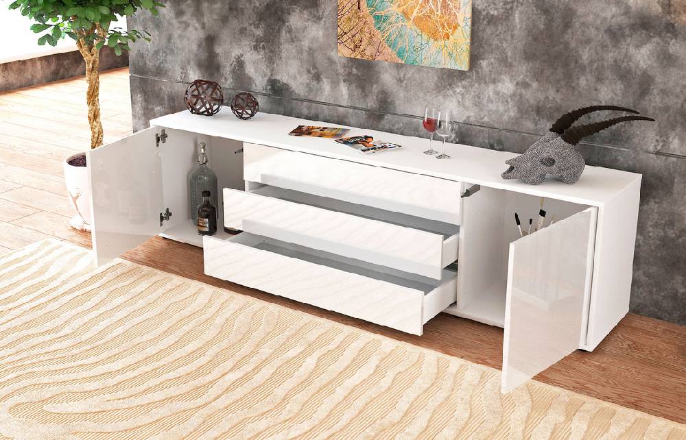 Stil Zeit Möbel Lowboard Ariella, Weiß (180x49x35cm) Blitzangebot