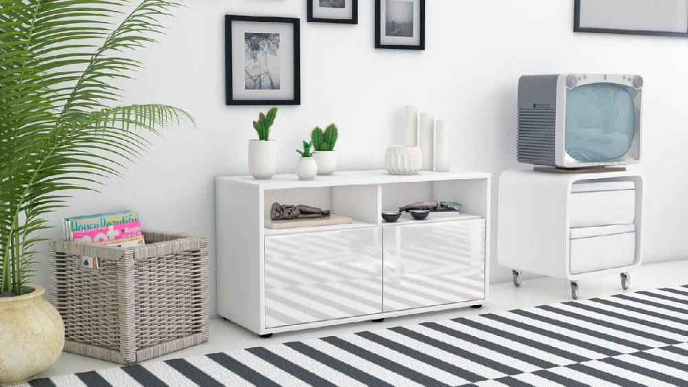 Stil Zeit Möbel Lowboard Alegra, Weiß (92x49x35cm) Neuheiten