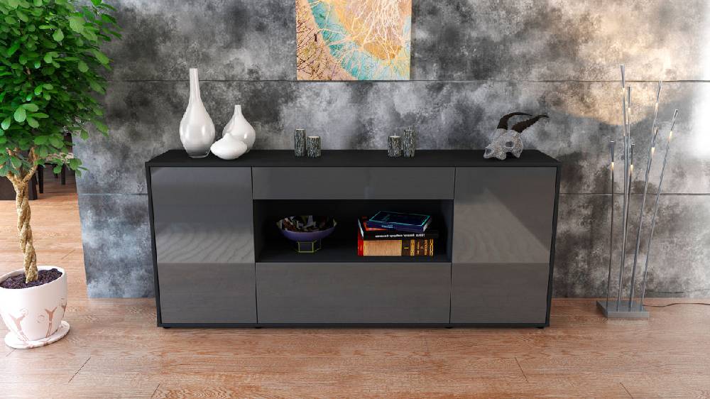 Stil Zeit Möbel Sideboard Fiora, Grau (180x79x35cm) Sonderangebote
