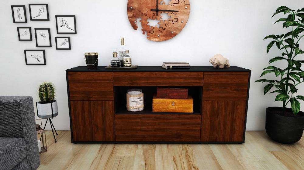 Stil Zeit Möbel Sideboard Fabiola, Walnuss (180x79x35cm) Riesige Ersparnisse