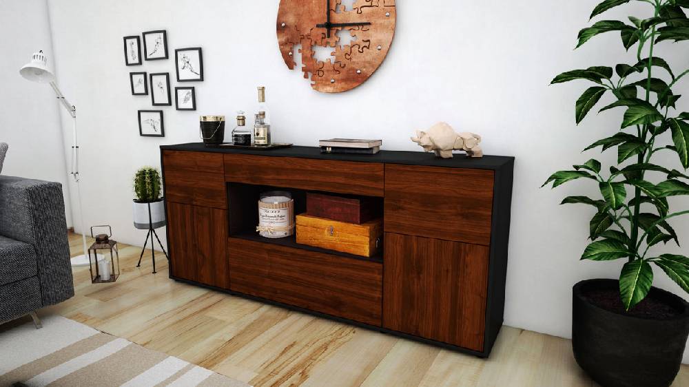 Stil Zeit Möbel Sideboard Fabiola, Walnuss (180x79x35cm) Riesige Ersparnisse