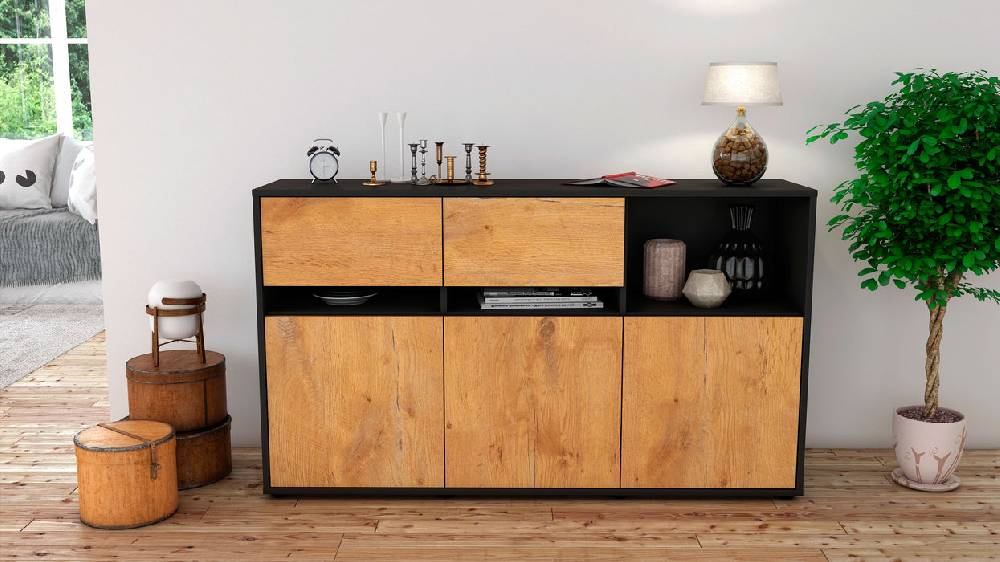 Stil Zeit Möbel Sideboard Dorotea, Eiche (136x79x35cm) Tiefpreis