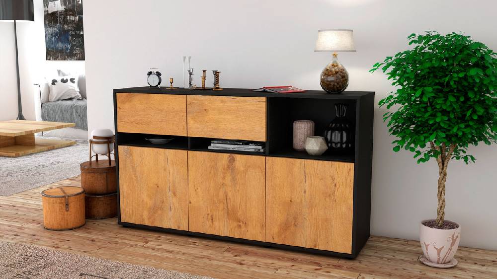 Stil Zeit Möbel Sideboard Dorotea, Eiche (136x79x35cm) Tiefpreis