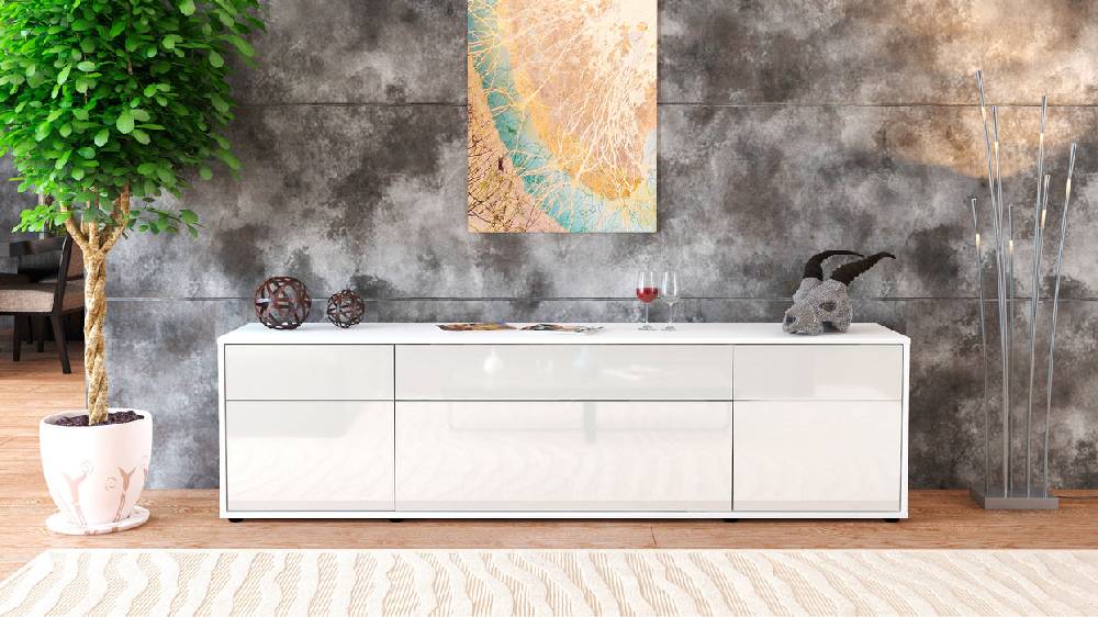 Stil Zeit Möbel Lowboard Beppa, Weiß (180x49x35cm) Super Sparpreis