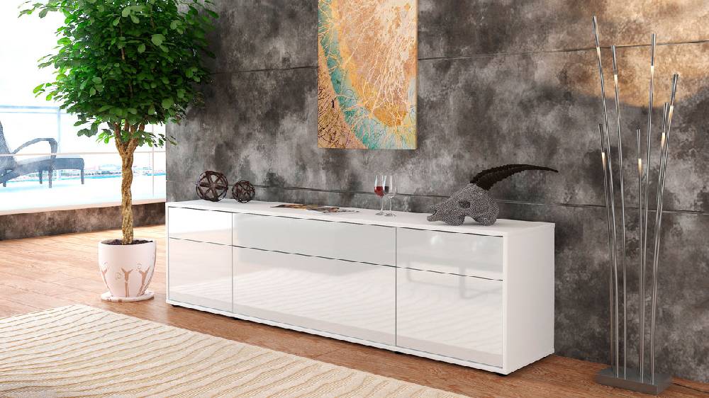 Stil Zeit Möbel Lowboard Beppa, Weiß (180x49x35cm) Super Sparpreis