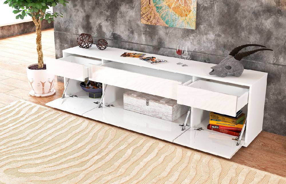 Stil Zeit Möbel Lowboard Beppa, Weiß (180x49x35cm) Super Sparpreis