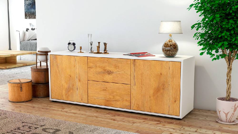 Stil Zeit Möbel Lowboard Alma, Eiche (136x49x35cm) Wochenangebot