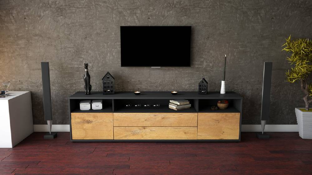 Stil Zeit Möbel Lowboard Biancaneve, Eiche (180x49x35cm) Kostenlose Rückgabe