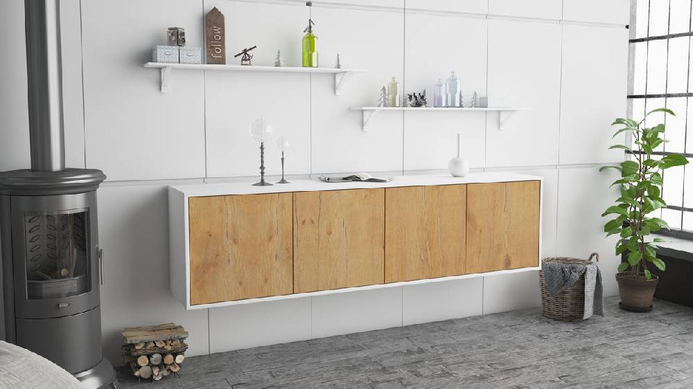 Stil Zeit Möbel Lowboard Anaheim, Eiche, hängend (180x49x35cm) Neueste Stile