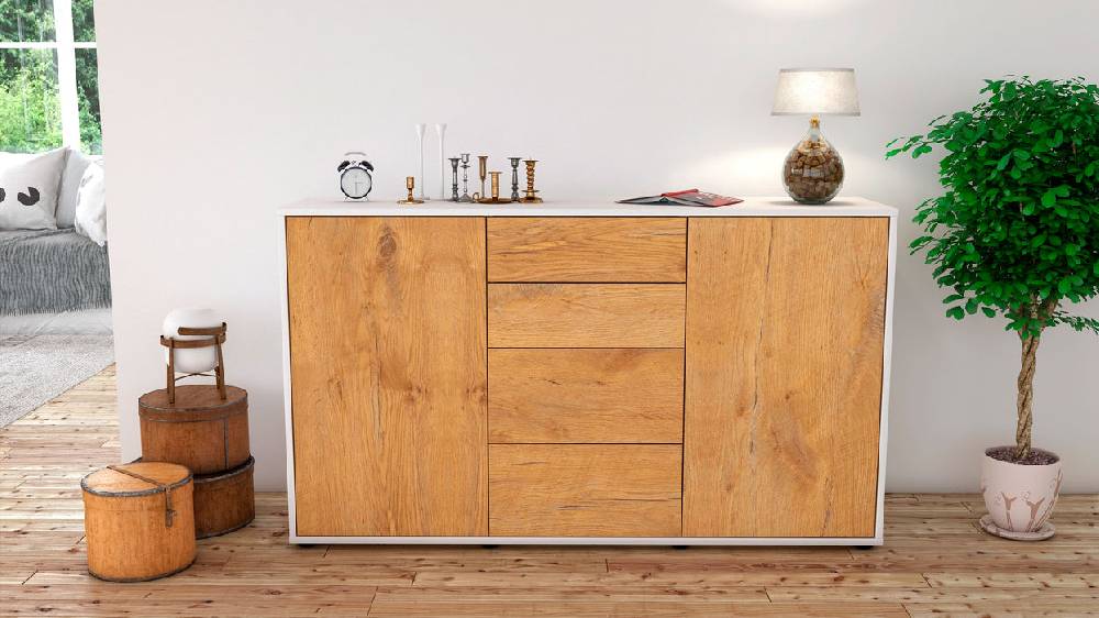 Stil Zeit Möbel Sideboard Donna, Eiche (136x79x35cm) Sonderangebot der Fabrik
