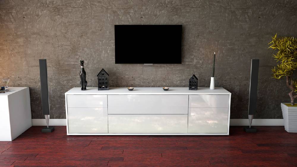 Stil Zeit Möbel Lowboard Bibiane, Weiß (180x49x35cm) Vierteljährliche Förderung