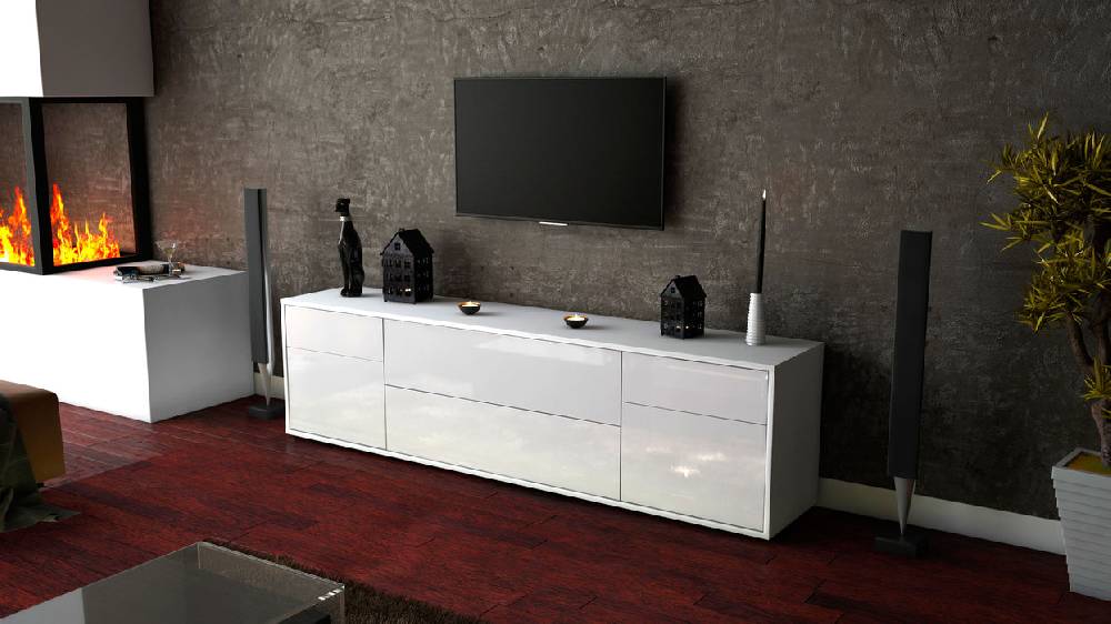 Stil Zeit Möbel Lowboard Bibiane, Weiß (180x49x35cm) Vierteljährliche Förderung